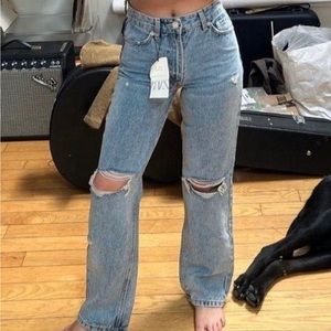 ZARA wide leg distressed jeans